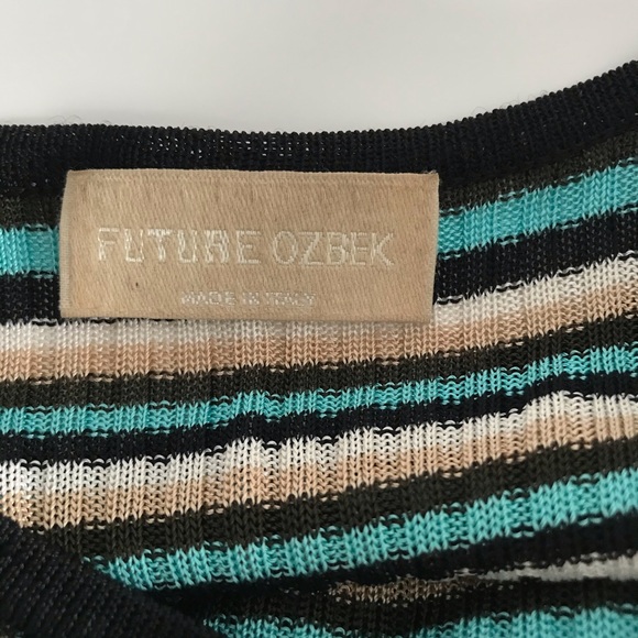 Ozbek Knitted Striped Short Sleeve Top Blue Black Tan 90’s Y2K Vintage - Picture 13 of 13